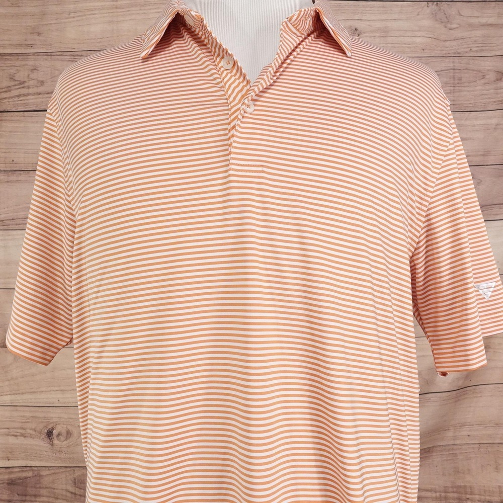 Maelreg Polo Shirt Mens XL Orange White Stripe Performance Golf Casual